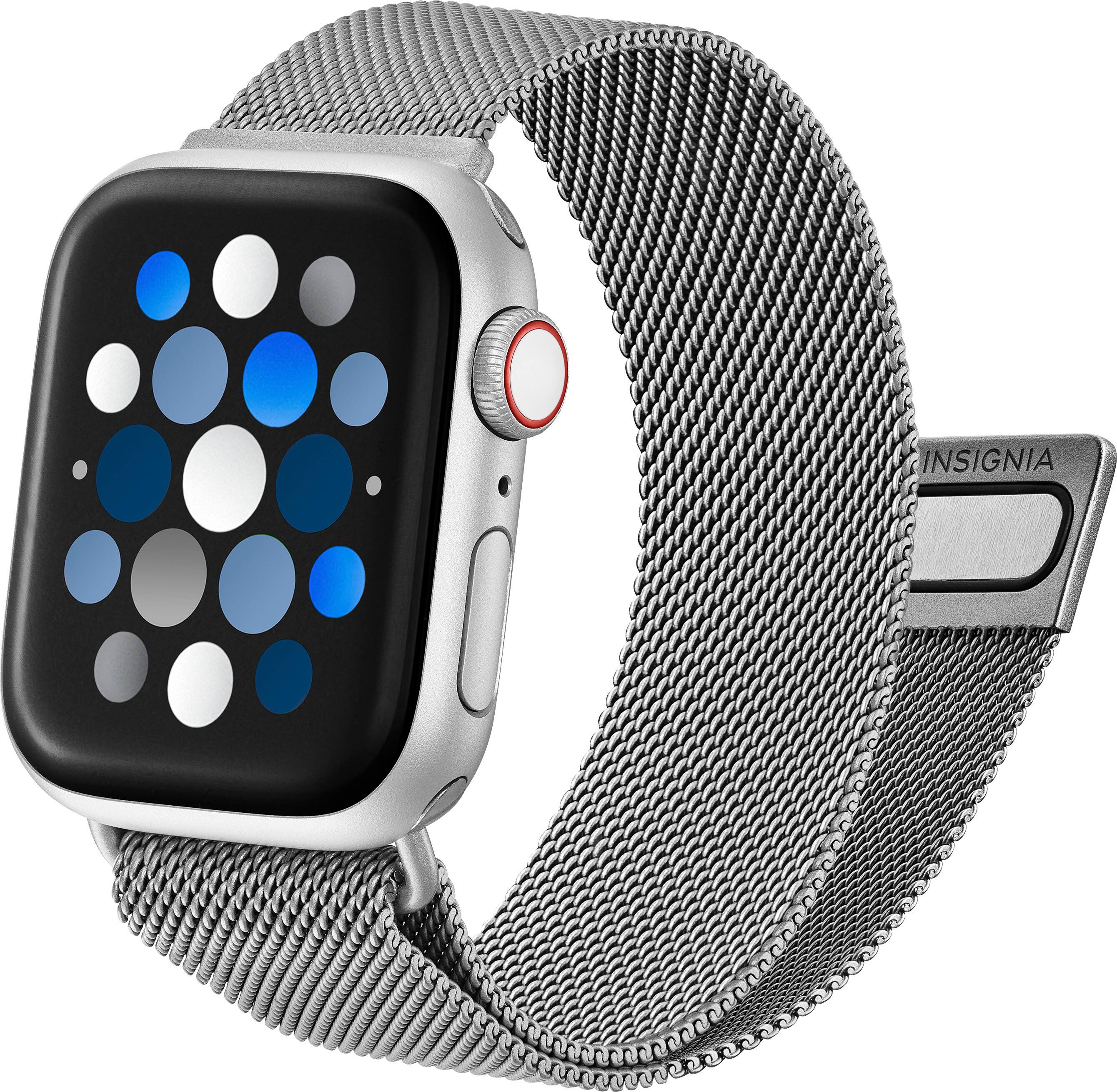Left. Insignia™ - Stainless Steel Mesh Band for Apple Watch 38mm, 40mm, 41mm and SE - Silver.