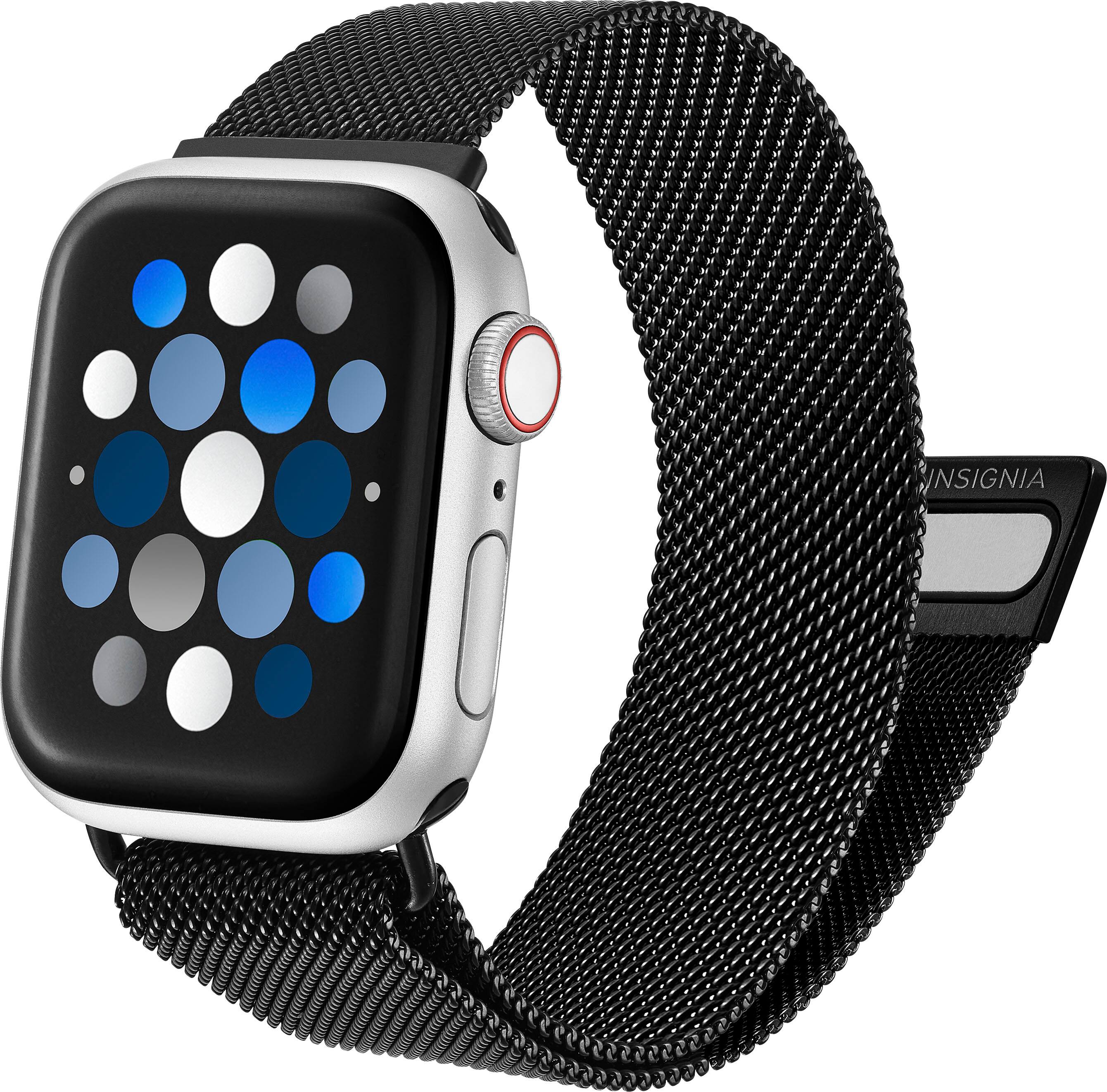 Left. Insignia™ - Stainless Steel Mesh Band for Apple Watch 38mm, 40mm, 41mm and SE - Black.