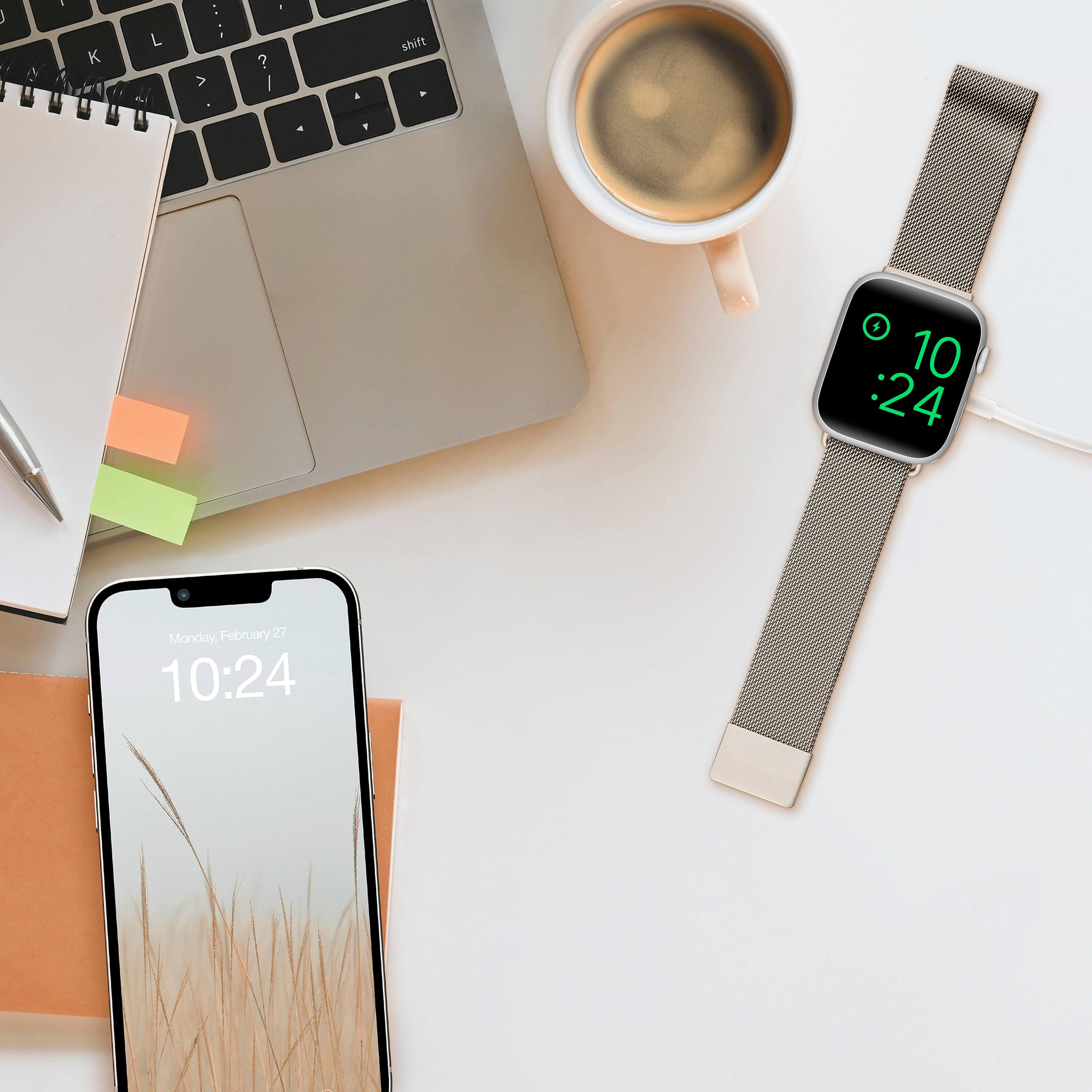 Alt View 14. Insignia™ - Stainless Steel Mesh Band for Apple Watch 42mm, 44mm, 45mm, 49mm, SE, Ultra and Ultra 2 49mm - Champagne.