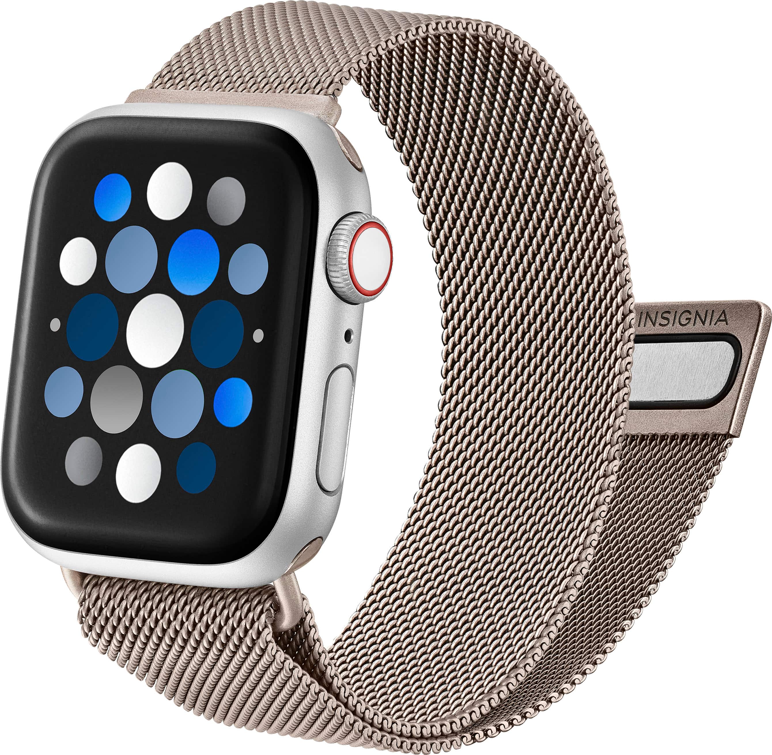 Left. Insignia™ - Stainless Steel Mesh Band for Apple Watch 38mm, 40mm, 41mm and SE - Champagne.