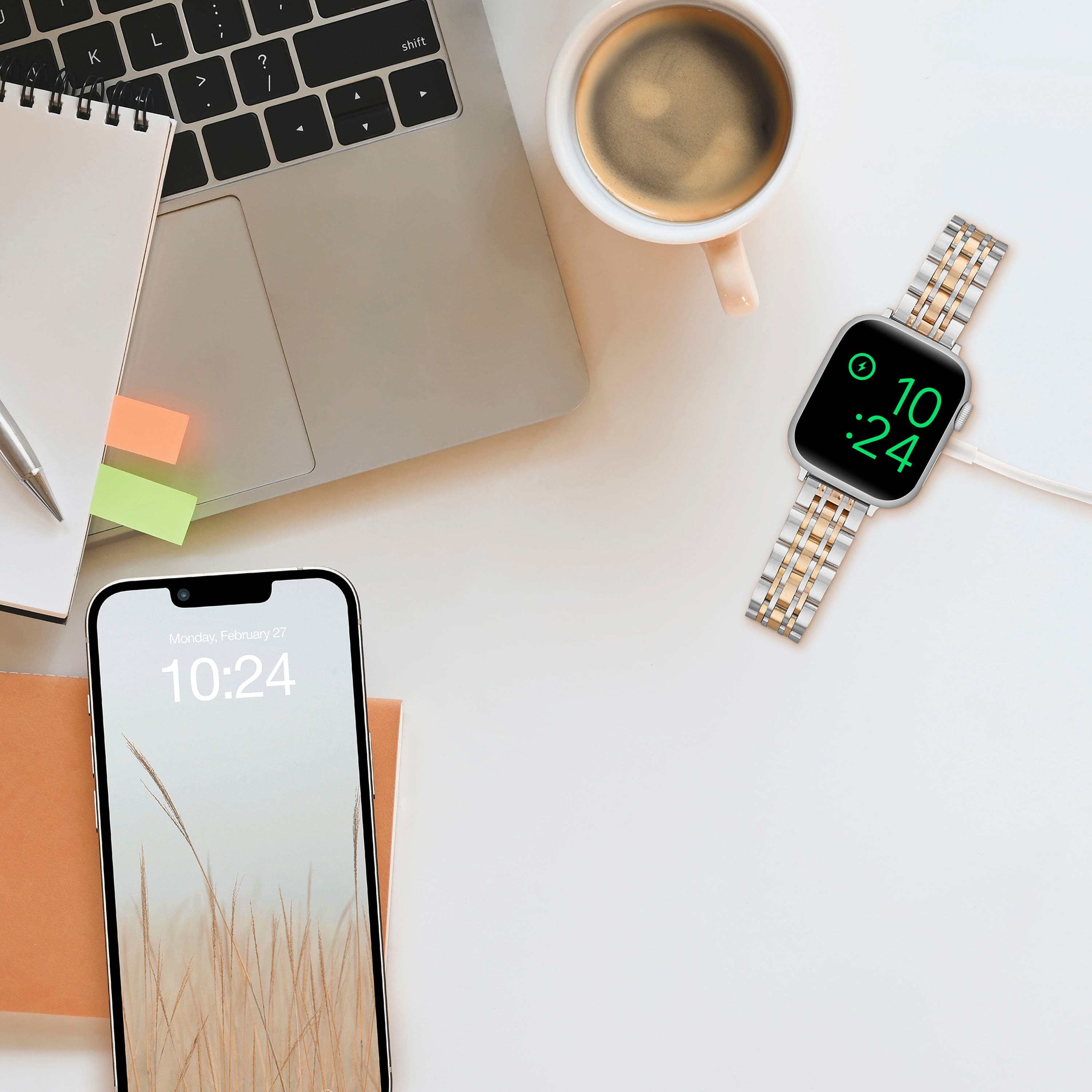 Alt View 16. Insignia™ - Stainless Steel Link Band for Apple Watch 38mm, 40mm, 41mm and SE - Silver & Rose Gold.