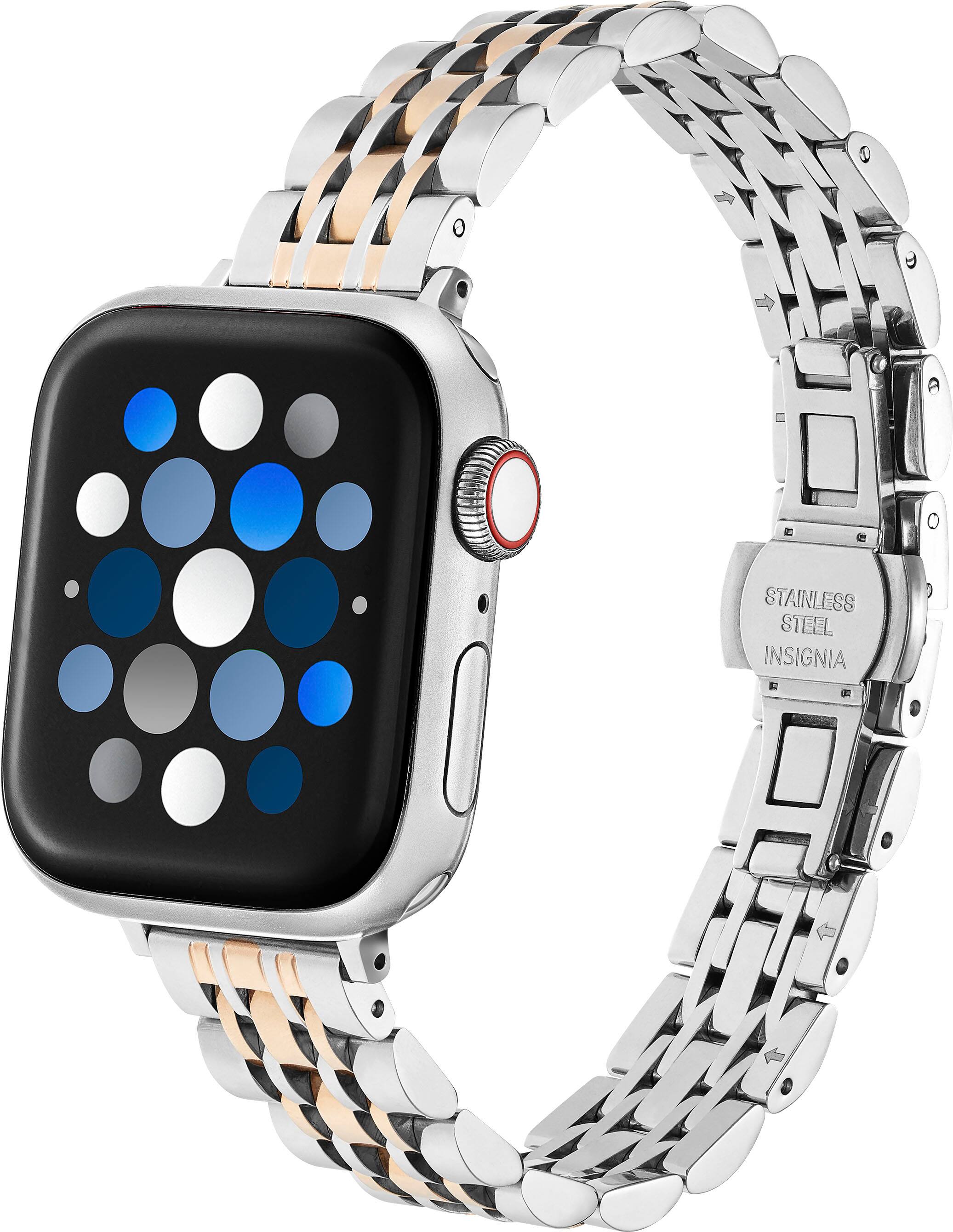 Left. Insignia™ - Stainless Steel Link Band for Apple Watch 38mm, 40mm, 41mm and SE - Silver & Rose Gold.