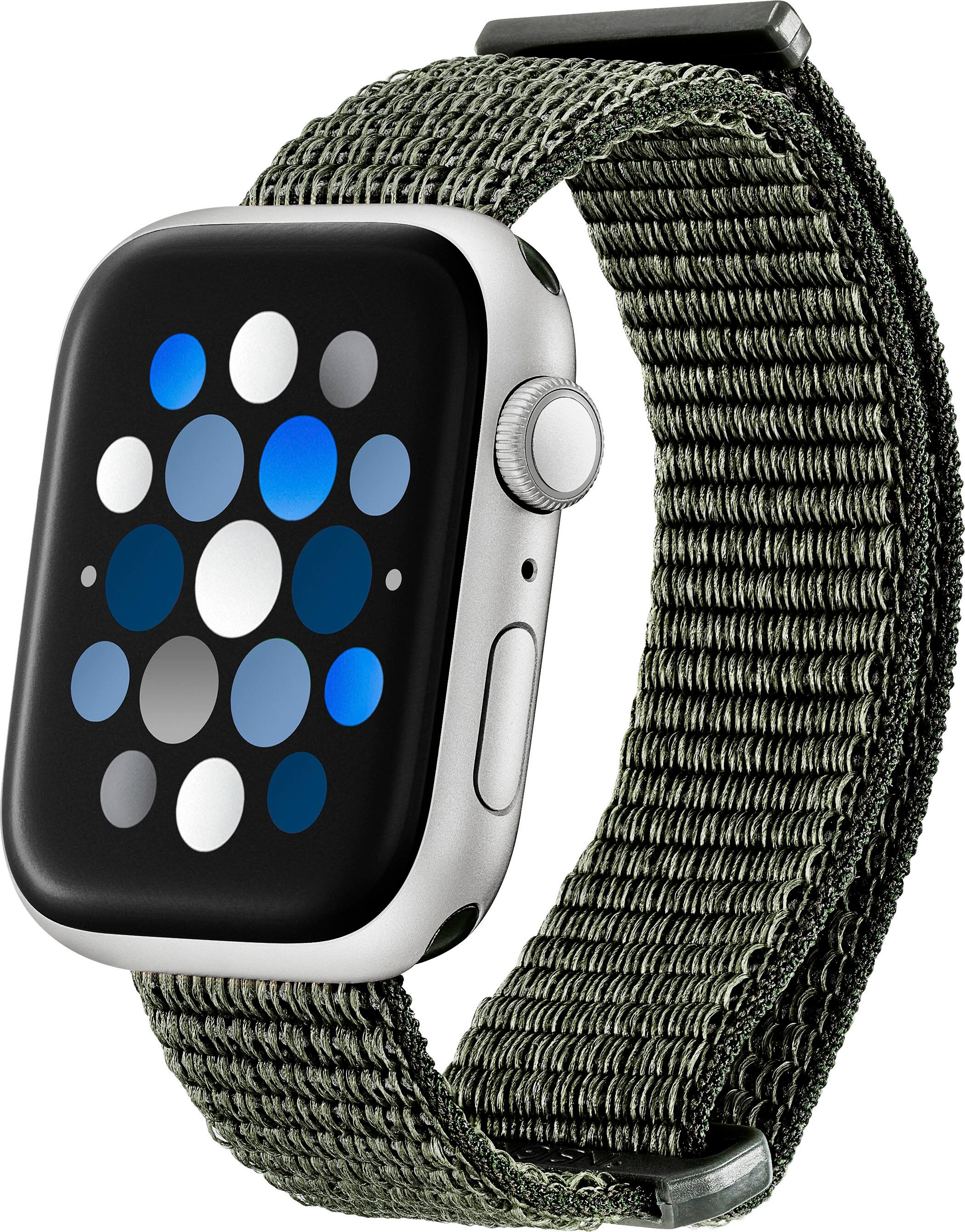 Left. Insignia™ - Active Nylon Band for Apple Watch 42mm, 44mm, 45mm, SE, Ultra 49mm and Ultra 2 49mm - Olive Green.