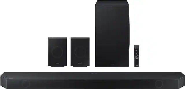 Front. Samsung - HW-Q990D/ZA 11.1.4 Channel Q-Series Soundbar with Wireless Subwoofer and Rear Speakers, Dolby Atmos and Q-Symphony - Black.
