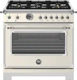 Bertazzoni - 36" Heritage Series range - Gas Oven - 6 brass burners - Ivory