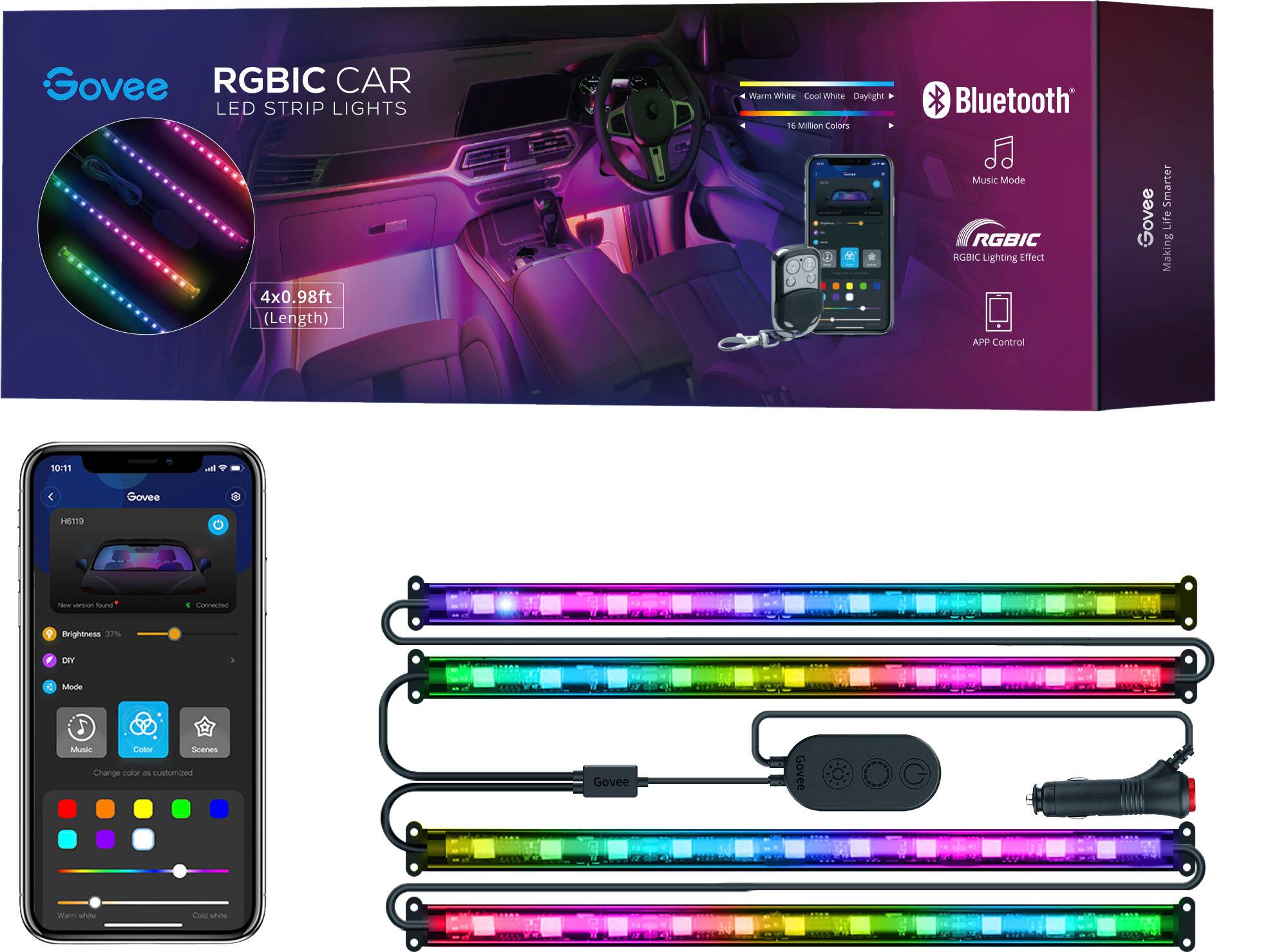 Govee RGBIC Interior Car Light Multi H6119AA1 Best Buy