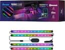 The image features a Govee RGBIC car LED strip light kit, which includes a Bluetooth controller and a 98-foot long strip of lights. The lights are designed to be installed in a car and can be controlled using the Bluetooth controller. The kit is packaged in a box, and the lights are arranged in a row, showcasing their colorful and illuminating features.