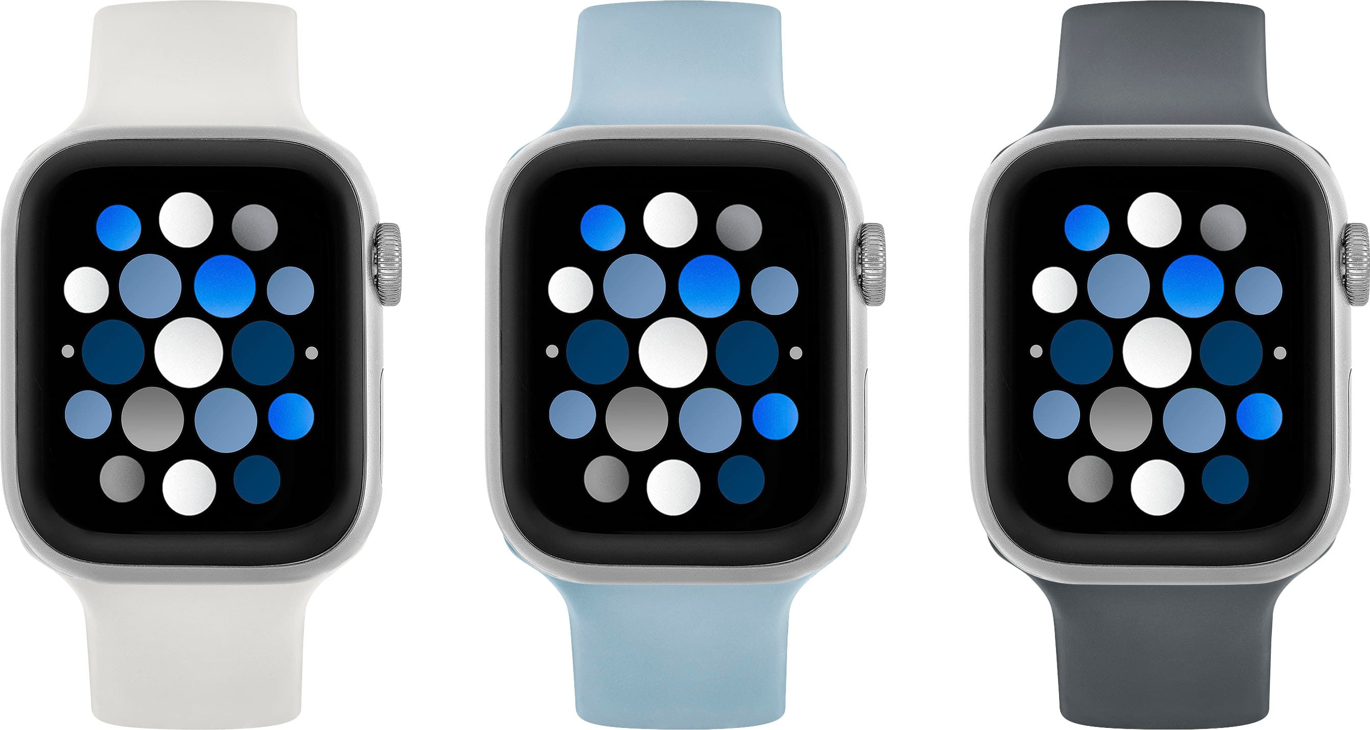 Alt View 11. Best Buy essentials™ - Silicone Band for Apple Watch 38mm, 40mm and 41mm (3-Pack) - Starlight, Blue/Gray and Gray.