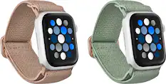 Angle. Best Buy essentials™ - Nylon Band for Apple Watch 38mm, 40mm, 41mm, and SE (2-Pack) - Rose Gold and Eucalyptus.