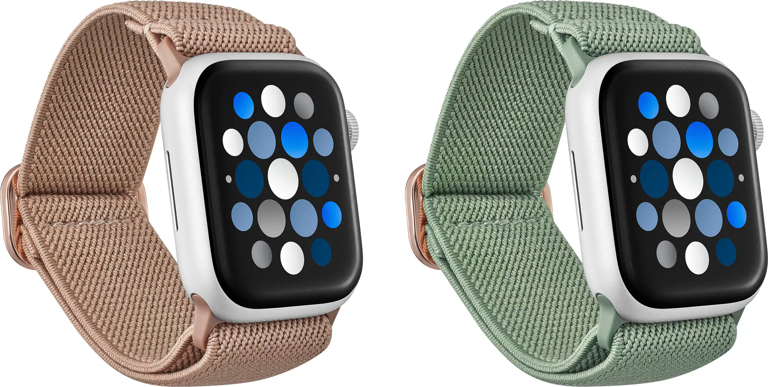 Best Buy essentials™ - Nylon Band for Apple Watch 38mm, 40mm, 41mm, SE (1-3), and 42mm (2-Pack) - Rose Gold and Eucalyptus