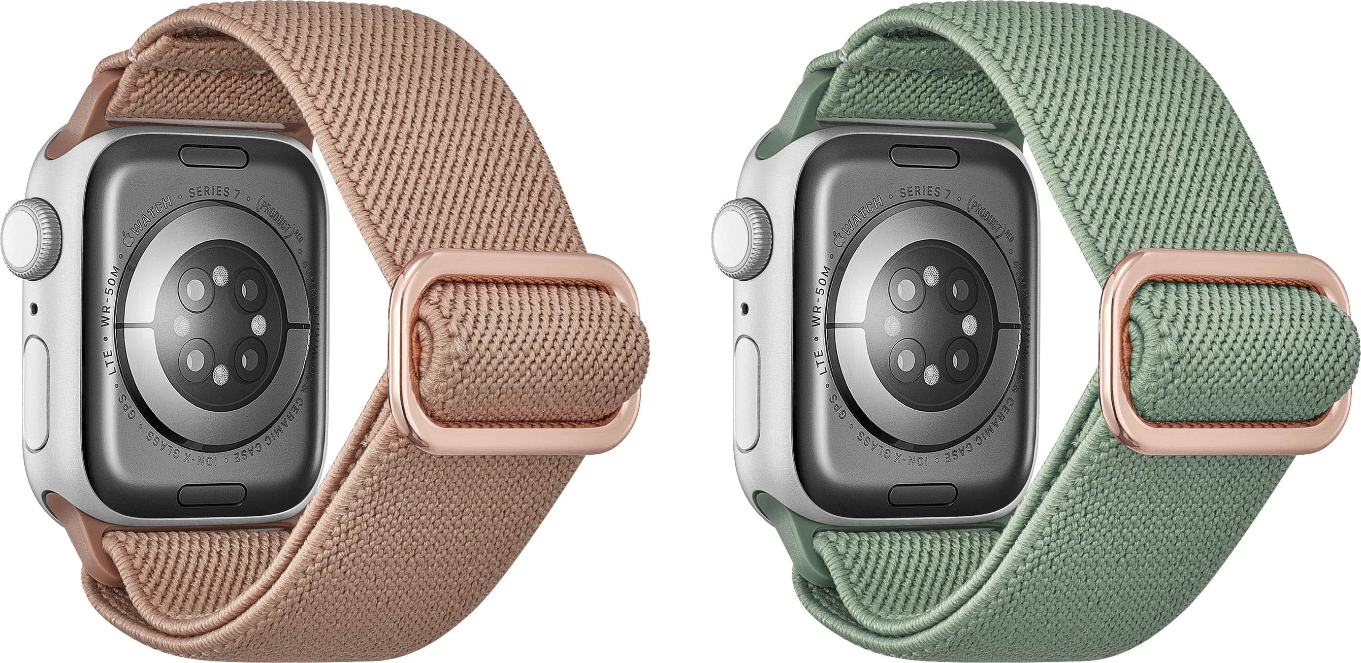 Alt View 12. Best Buy essentials™ - Nylon Band for Apple Watch 38mm, 40mm, 41mm, and SE (2-Pack) - Rose Gold and Eucalyptus.