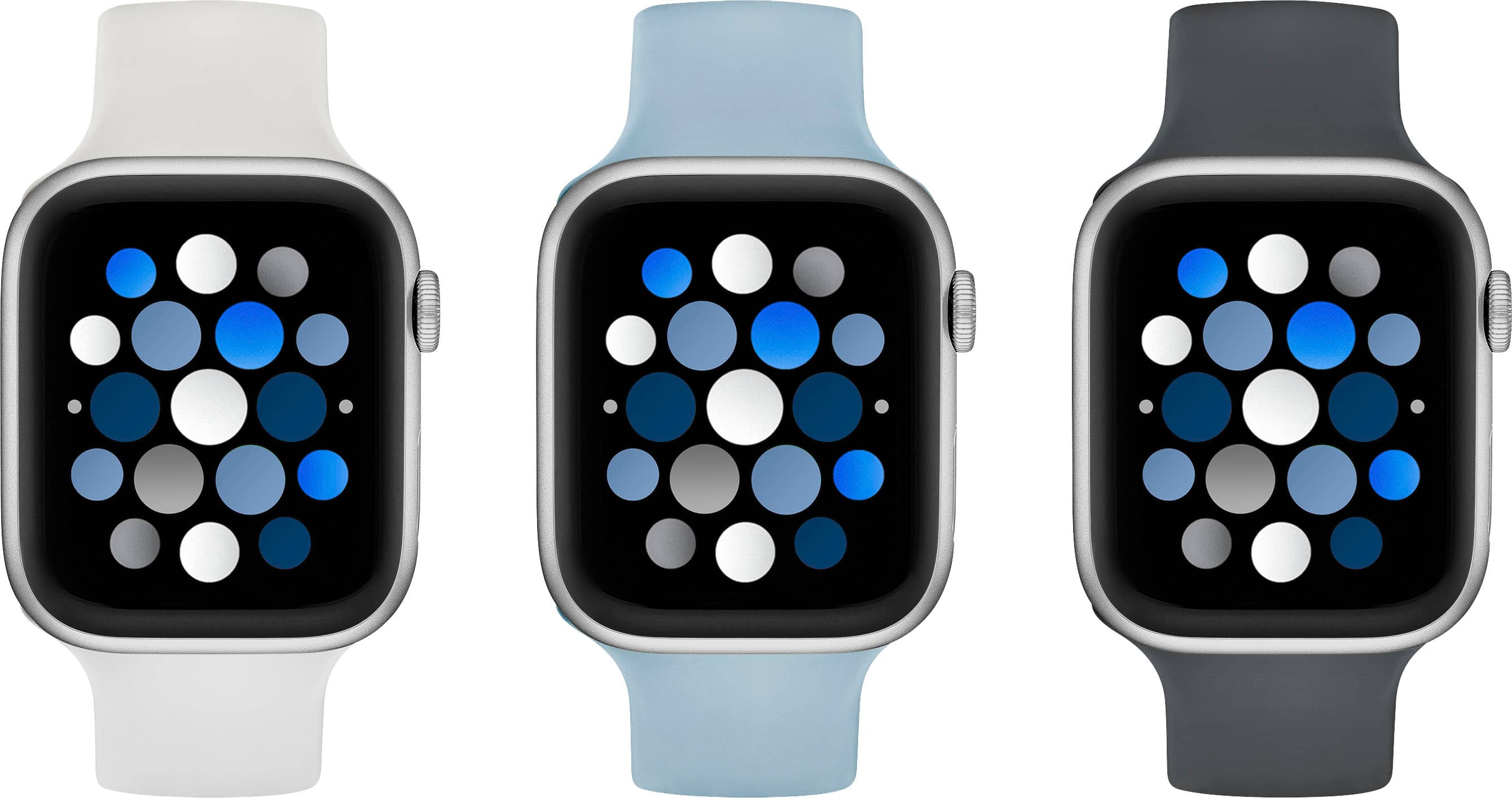 Alt View 11. Best Buy essentials™ - Silicone Bands for Apple Watch 42mm, 44mm, 45mm, SE, Ultra 49mm and Ultra 2 49mm (3-Pack) - Starlight, Blue/Gray and Gray.