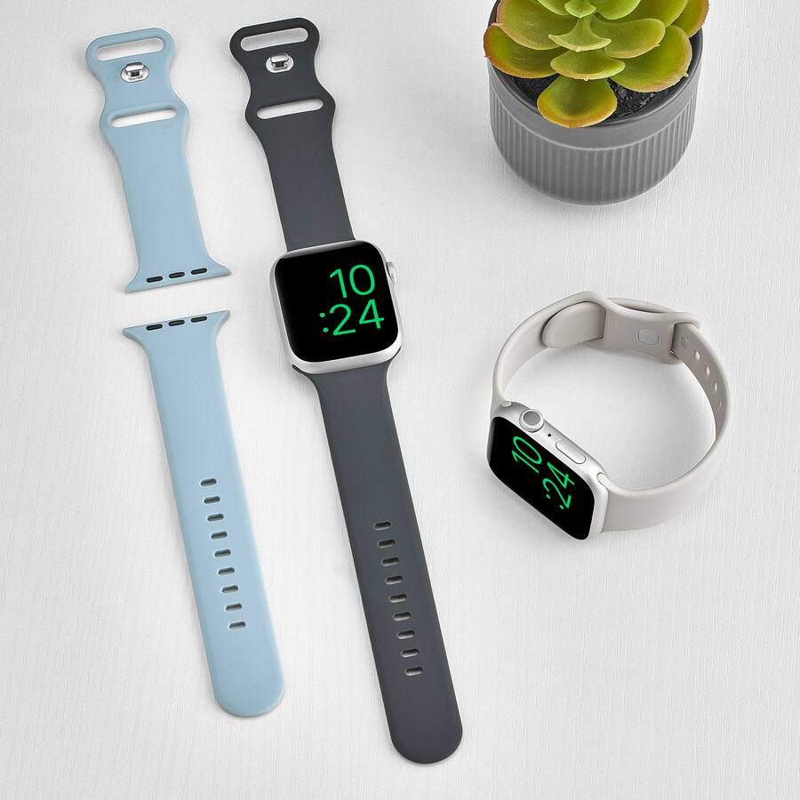 Best Buy essentials Silicone Bands for Apple Watch 44mm 45mm SE 46mm Series 10 Ultra 49mm and Ultra 2 49mm 3 Pack Starlight Blue Gray and Gray BE AWB45SIL3GY Open Box Best Buy