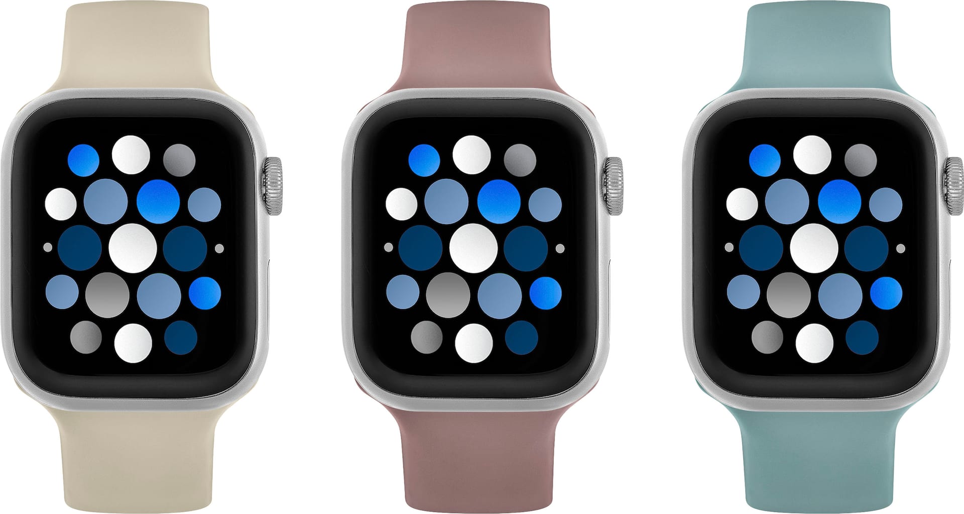 Best Buy essentials Silicone Bands for Apple Watch 38mm 40mm 41mm 3 Pack 42mm Series 10 Cream Cherry and Sage Green BE AWB41SIL3SG Open Box Best Buy