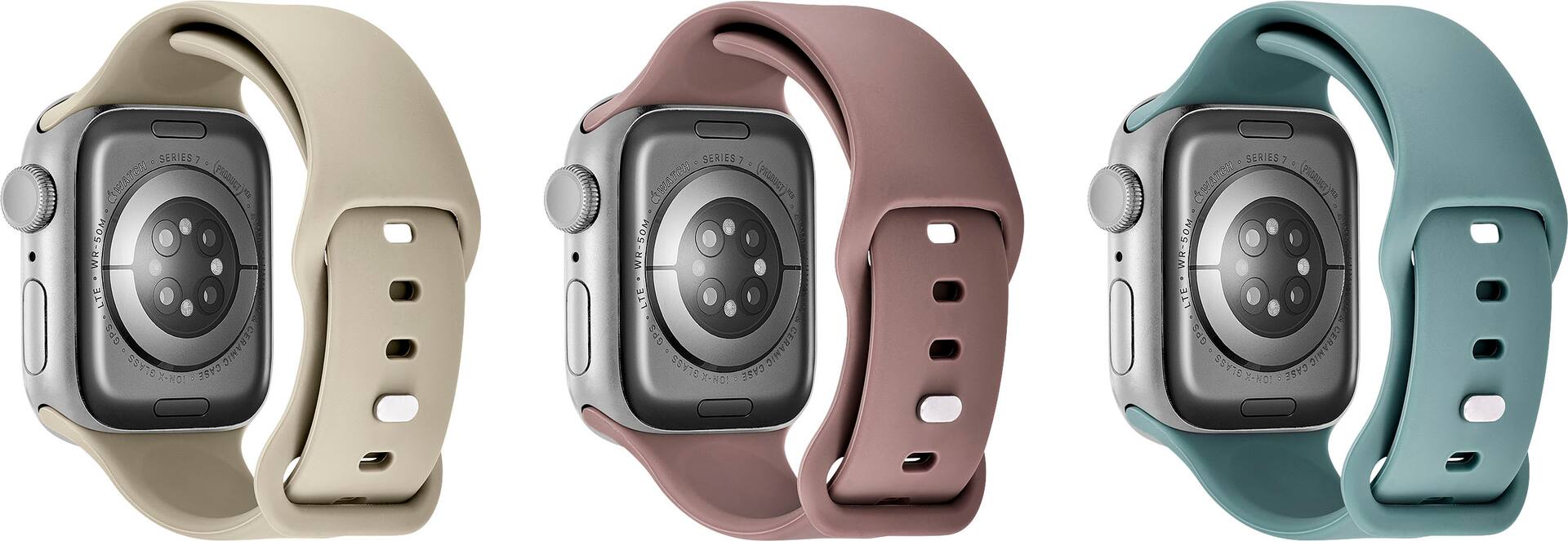 Best Buy essentials Silicone Bands for Apple Watch 38mm 40mm 41mm 3 Pack 42mm Series 10 Cream Cherry and Sage Green BE AWB41SIL3SG Open Box Best Buy