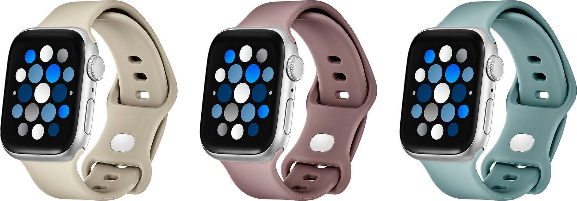 Best Buy essentials Silicone Bands for Apple Watch 38mm 40mm 41mm 3 Pack 42mm Series 10 Cream Cherry and Sage Green BE AWB41SIL3SG Open Box Best Buy