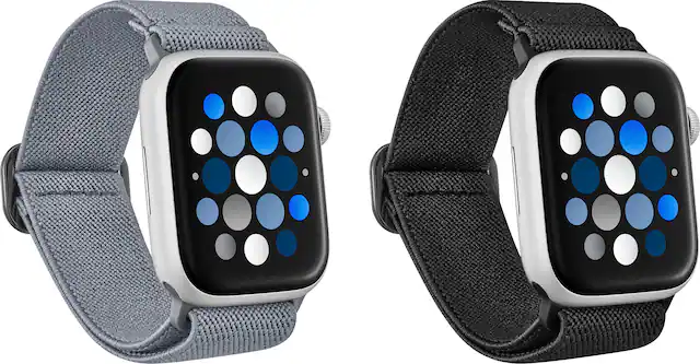 Angle. Best Buy essentials™ - Nylon Band for Apple Watch 42mm, 44mm, 45mm, SE, Ultra 49mm and Ultra 2 49mm (2-Pack) - Black & Gray.