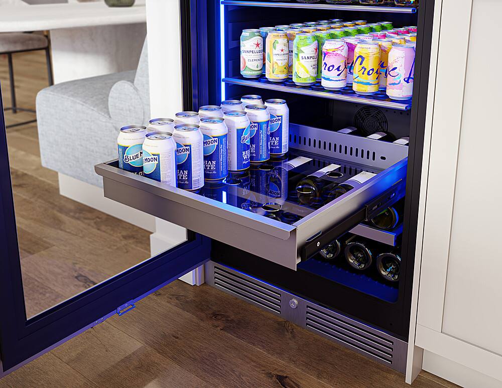 Alt View 12. Zephyr - Presrv 24 in. 14-Bottle and 266-Can Single Zone Full Size Beverage Cooler - Stainless Steel + Glass.