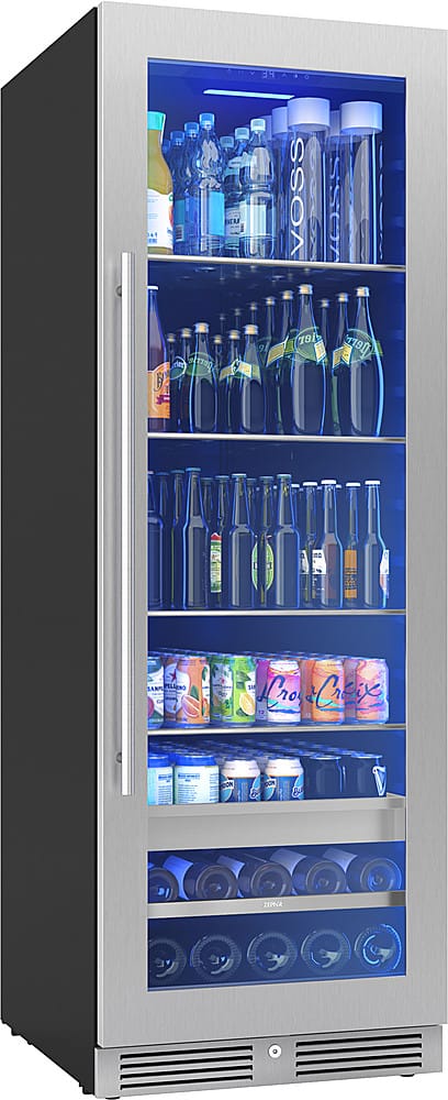 Alt View 15. Zephyr - Presrv 24 in. 14-Bottle and 266-Can Single Zone Full Size Beverage Cooler - Stainless Steel + Glass.