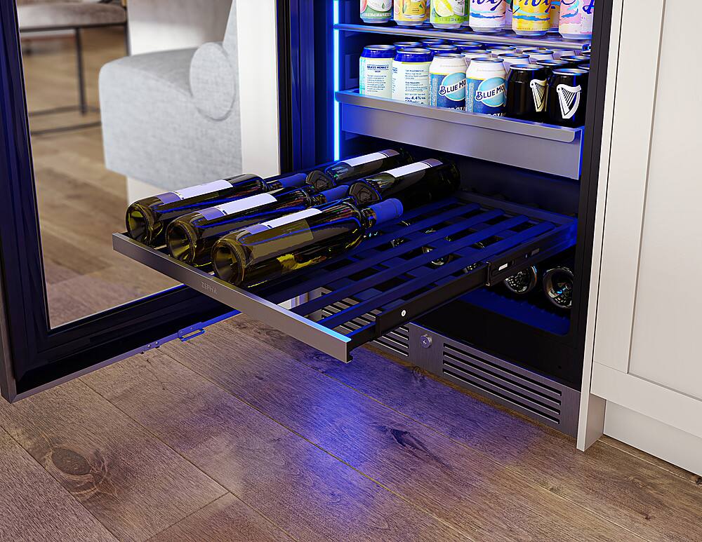 Alt View 20. Zephyr - Presrv 24 in. 14-Bottle and 266-Can Single Zone Full Size Beverage Cooler - Stainless Steel + Glass.