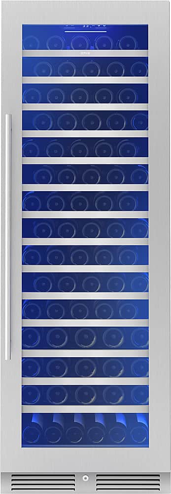 Front. Zephyr - Presrv 24 in. 142-Bottle Built-In/Freestanding Single Zone Full Size Wine Cooler with Full-Extension Wood Racks - Stainless Steel + Glass.