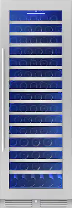 Front. Zephyr - Presrv 24 in. 142-Bottle Built-In/Freestanding Single Zone Full Size Wine Cooler with Full-Extension Wood Racks - Stainless Steel + Glass.