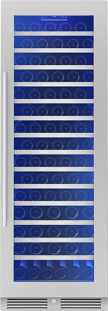 Zephyr - Presrv 24 in. 142-Bottle Built-In/Freestanding Single Zone Full Size Wine Cooler with Full-Extension Wood Racks - Stainless Steel/Glass