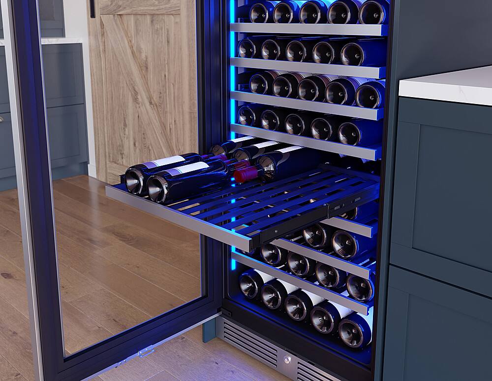 Alt View 12. Zephyr - Presrv 24 in. 142-Bottle Built-In/Freestanding Single Zone Full Size Wine Cooler with Full-Extension Wood Racks - Stainless Steel + Glass.
