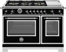 Bertazzoni - 48" Heritage Series range - Gas Oven - 6 brass burners + griddle - Black