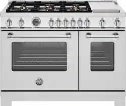 Bertazzoni - 48" Master Series range - Gas Oven - 6 brass burners + griddle - Stainless Steel - Front_Zoom