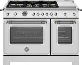 Bertazzoni - 48" Heritage Series range - Gas Oven - 6 brass burners + griddle - Stainless Steel