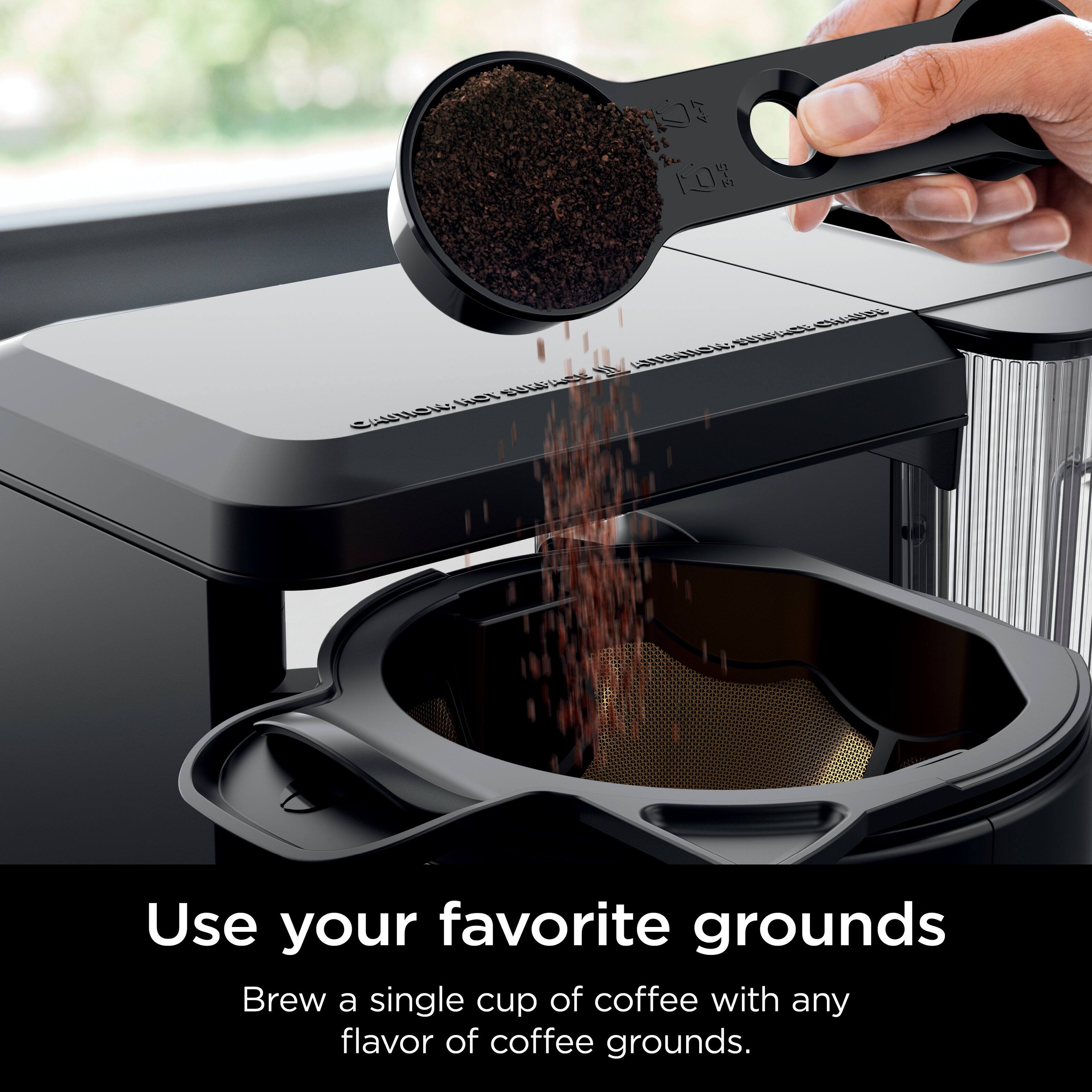 Use your favorite grounds to brew a single cup of coffee with any flavor of coffee grounds.