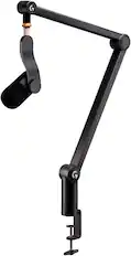 Front. Logitech - Yeticaster GX Dynamic LIGHTSYNC RGB Gaming Microphone and Premium Broadcast Boom Arm - Black.