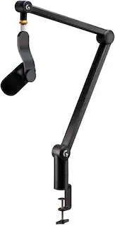 Front. Logitech - Yeticaster GX Dynamic LIGHTSYNC RGB Gaming Microphone and Premium Broadcast Boom Arm - Black.
