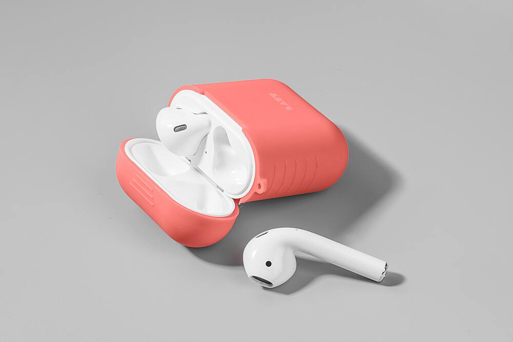Left. LAUT - Pod Case for Apple AirPods (1st & 2nd Generation) - Coral.