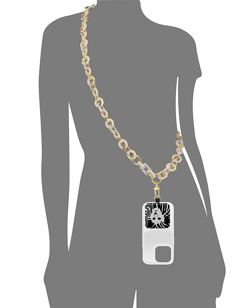 Left. Anne Klein - Acrylic Crossbody Chain for Apple iPhones - Ivory/Gold.