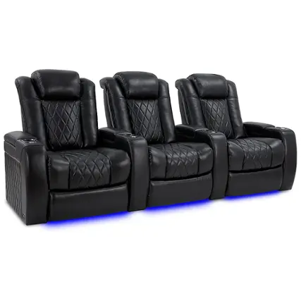 Angle. Valencia Theater Seating - Valencia Tuscany XL Row of 3 premium top grain Nappa leather 11000 Home Theater Seating - Midnight Black.