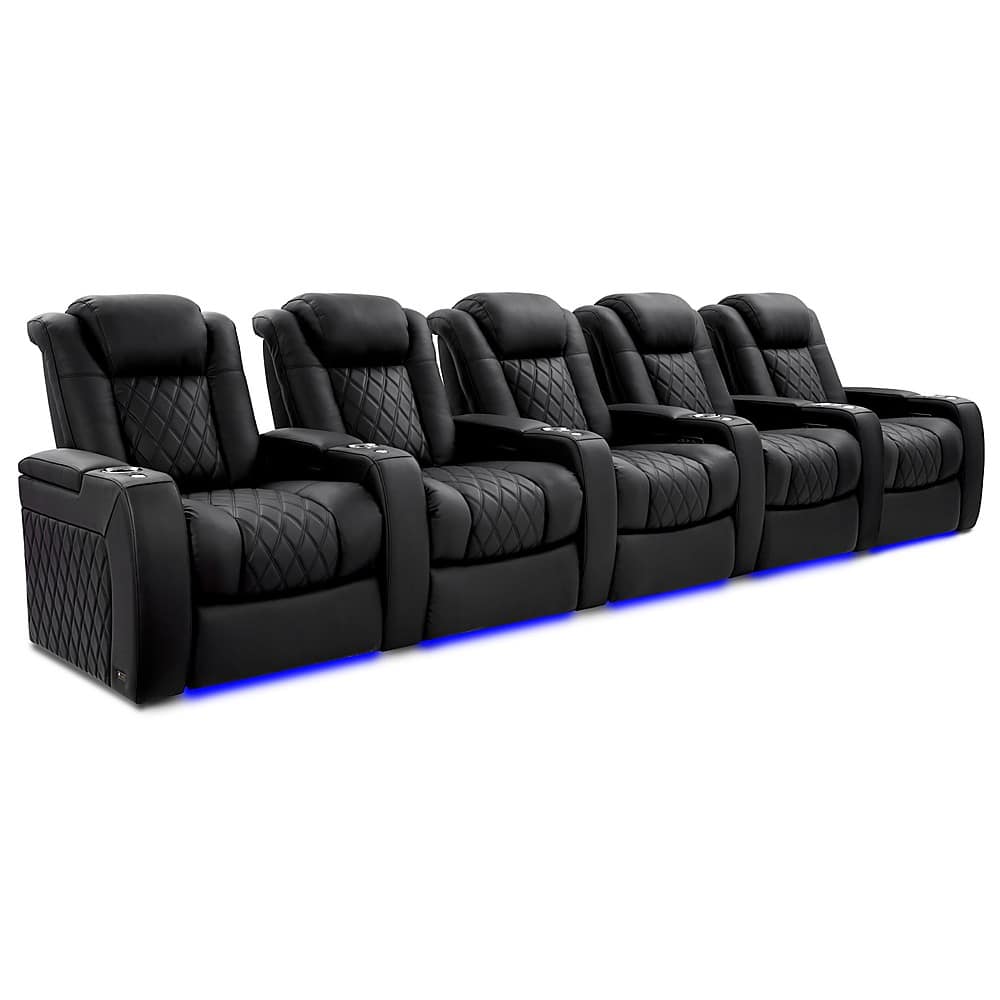 Angle. Valencia Theater Seating - Valencia Tuscany XL Luxury Edition Row of 5 Power Headrest Semi-Aniline Italian Nappa Leather 20000 Home Theater Seating - Onyx.