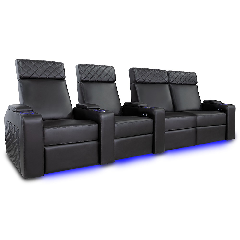 Angle View: Valencia Theater Seating - Valencia Zurich Row of 4 Loveseat Right Premium Top Grain Nappa Leather 11000 Home Theater Seating - Black