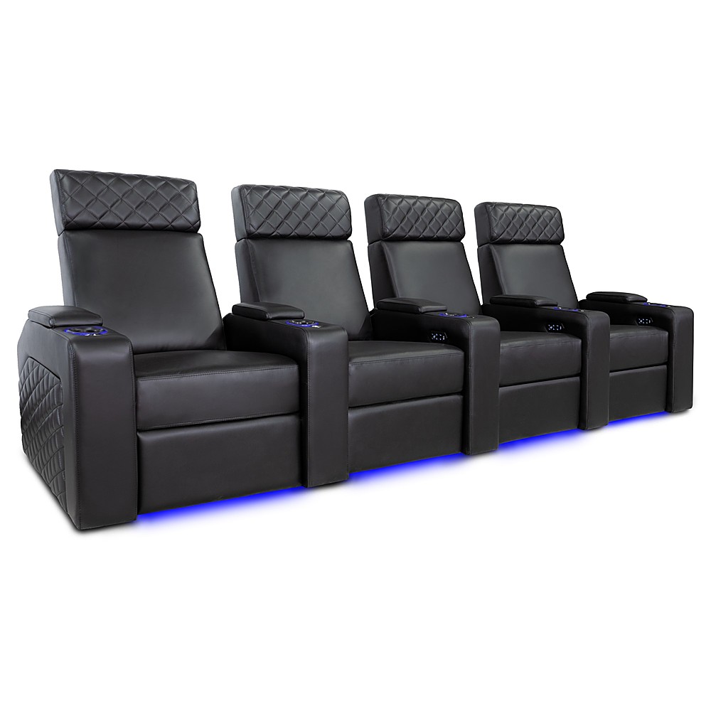 Angle View: Valencia Theater Seating - Valencia Zurich Row of 4 Premium Top Grain Nappa Leather 11000 Home Theater Seating - Black