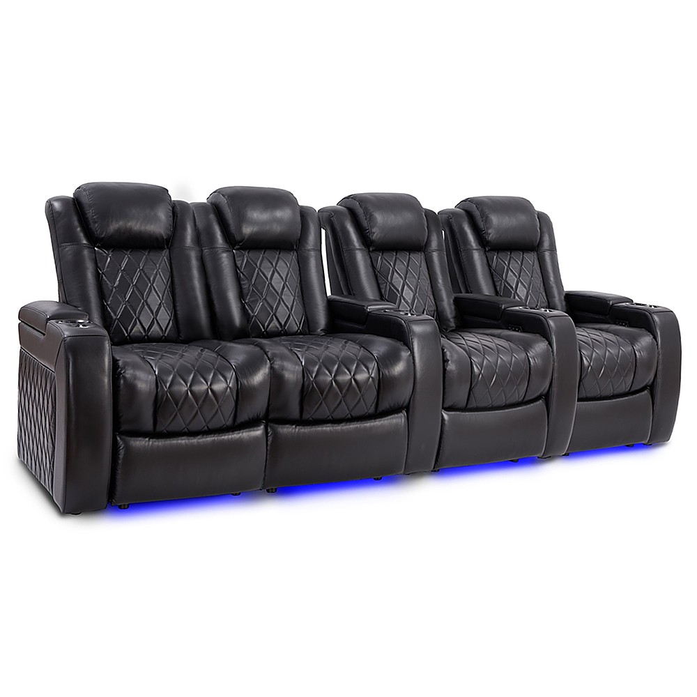 Angle View: Valencia Theater Seating - Valencia Tuscany Slim Row of 4 Loveseat Left Premium Top Grain 11000 Nappa Leather Home Theater Seating - Midnight Black