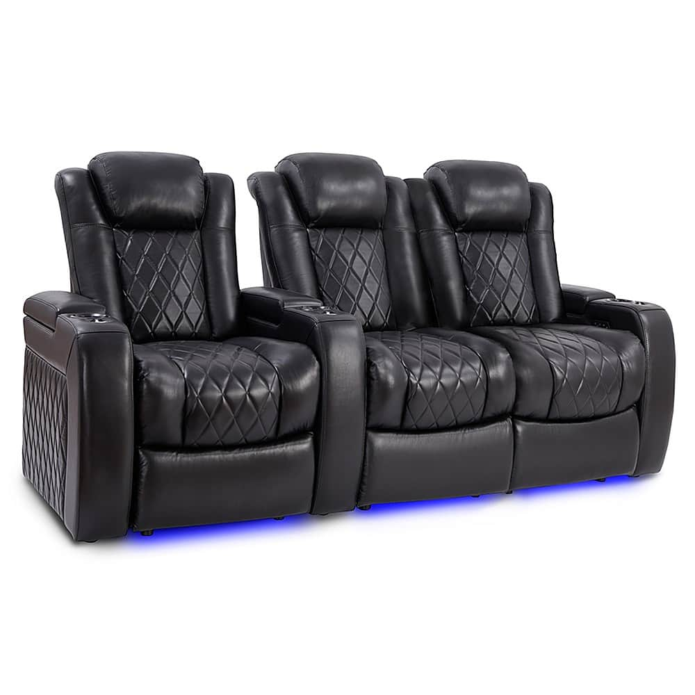 Angle View: Valencia Theater Seating - Valencia Tuscany Slim Row of 3 Loveseat Right Premium Top Grain 11000 Nappa Leather Home Theater Seating - Midnight Black