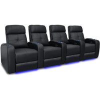 Valencia Theater Seating - Valencia Verona Row of 4 Top Grain Genuine Leather 9000 LED Cup Holders Home Theater Seating - Black - Angle_Zoom