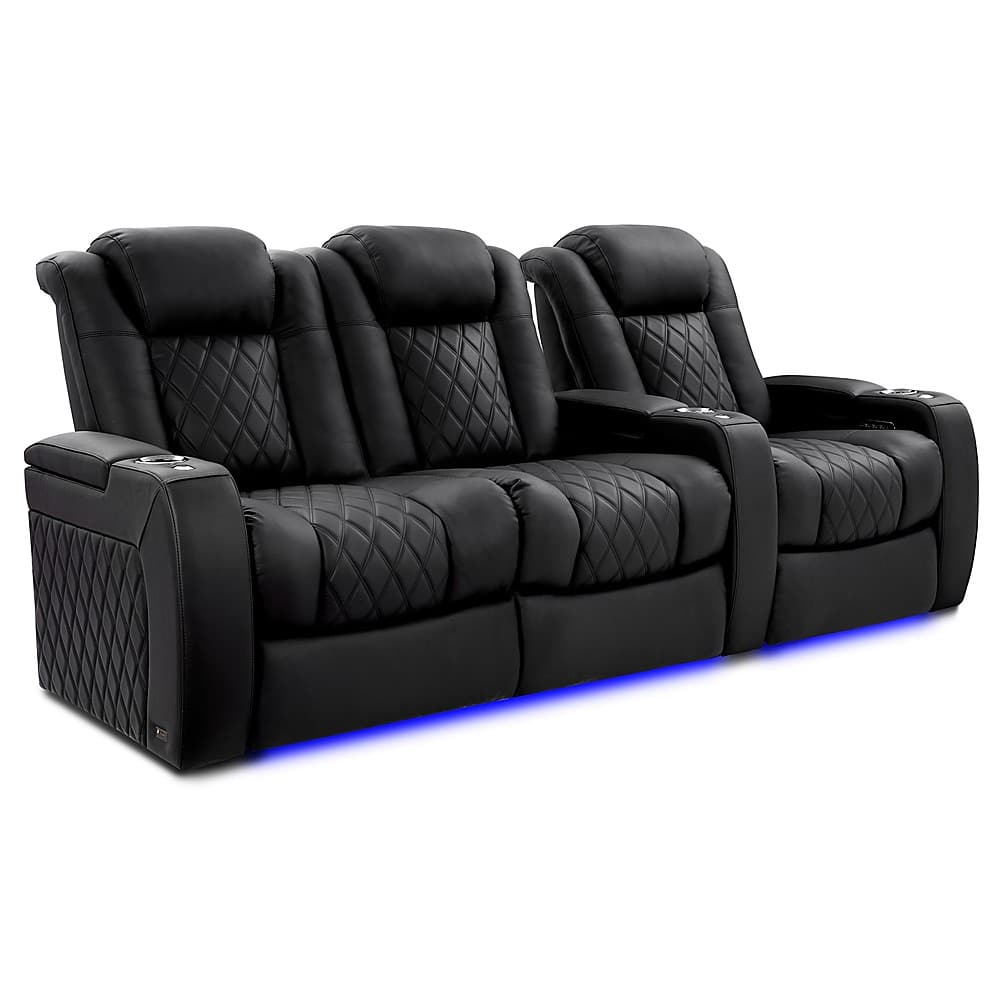 Angle View: Valencia Theater Seating - Valencia Tuscany XL Luxury Edition Row of 3 Loveseat Left Semi-Aniline Italian Nappa Leather 20000 Home Theater Seating - Onyx