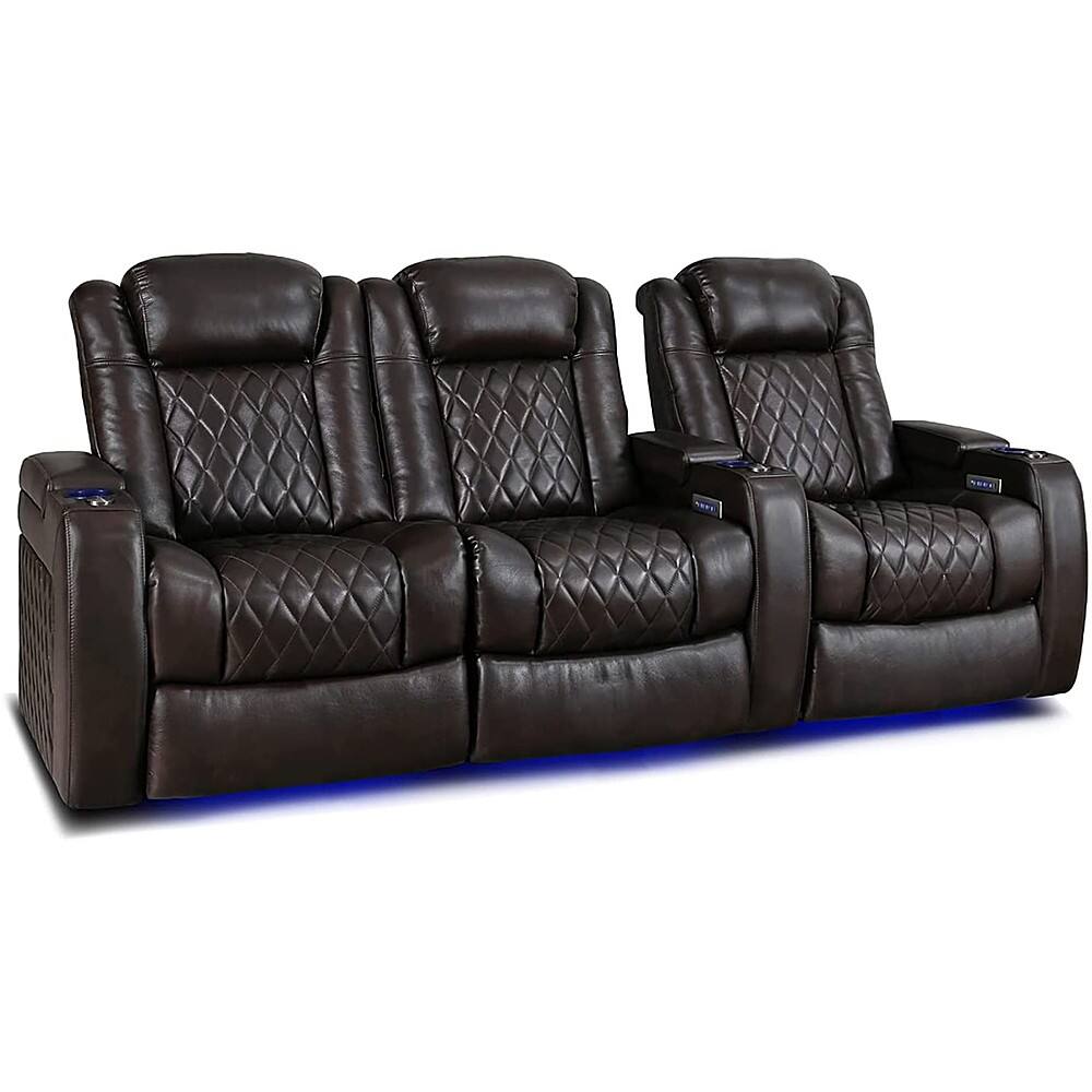 Angle. Valencia Theater Seating - Valencia Tuscany XL Row of 3 Loveseat Left premium top grain Nappa leather 11000 Home Theater Seating - Dark Chocolate.