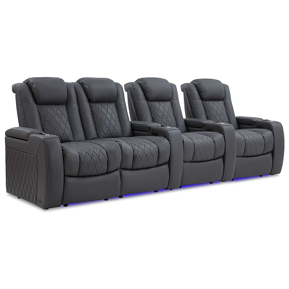 Angle View: Valencia Theater Seating - Valencia Tuscany Row of 4 Loveseat Left Premium Top Grain 11000 Nappa Leather Home Theater Seating - Charcoal Grey