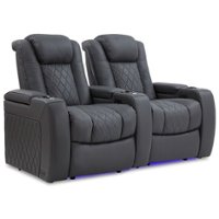 Valencia Theater Seating - Valencia Tuscany Row of 2 Premium Top Grain 11000 Nappa Leather Home Theater Seating - Charcoal Grey - Angle_Zoom