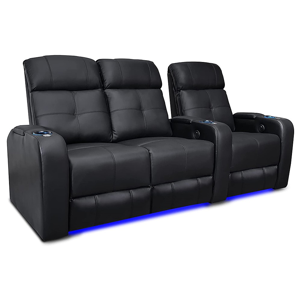 Angle View: Valencia Theater Seating - Valencia Verona Power Headrest Row of 3 Loveseat Left Top Grain Genuine Leather 9000 Home Theater Seating - Black