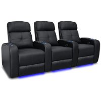 Valencia Theater Seating - Valencia Verona Power Headrest Row of 3 Top Grain Genuine Leather 9000 Home Theater Seating - Black - Angle_Zoom