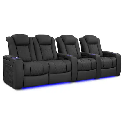 Angle. Valencia Theater Seating - Valencia Tuscany Luxury Row of 4 Loveseat Left Semi-Aniline Italian 20000 Nappa Leather Home Theater Seating - Graphite.